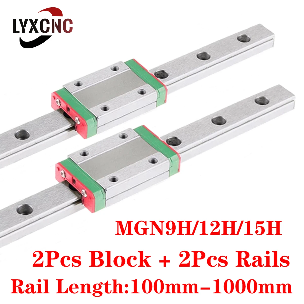 

2PCS MGN9H MGN12H MGN15H Carriage And 2PCS MGN15 MGN12 MGN9 Miniature Linear Rail Slide Guide Length 100-1000mm For CNC Parts
