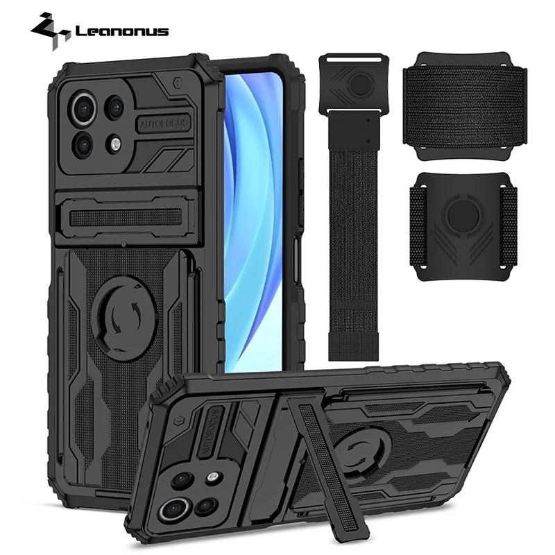 

Armor Back Cover For Xiaomi Mi 11 Lite Cases with Wristband Super Sport Case for Mi 11 Lite Shockproof Casing With Stand Holder