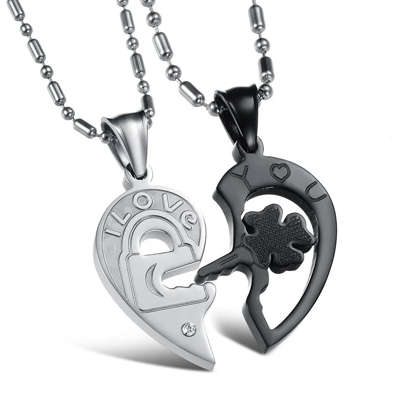 Новая Модная креативная I LOVE YOU Lock шить пара ожерелий с сердцами Титан Сталь кулон