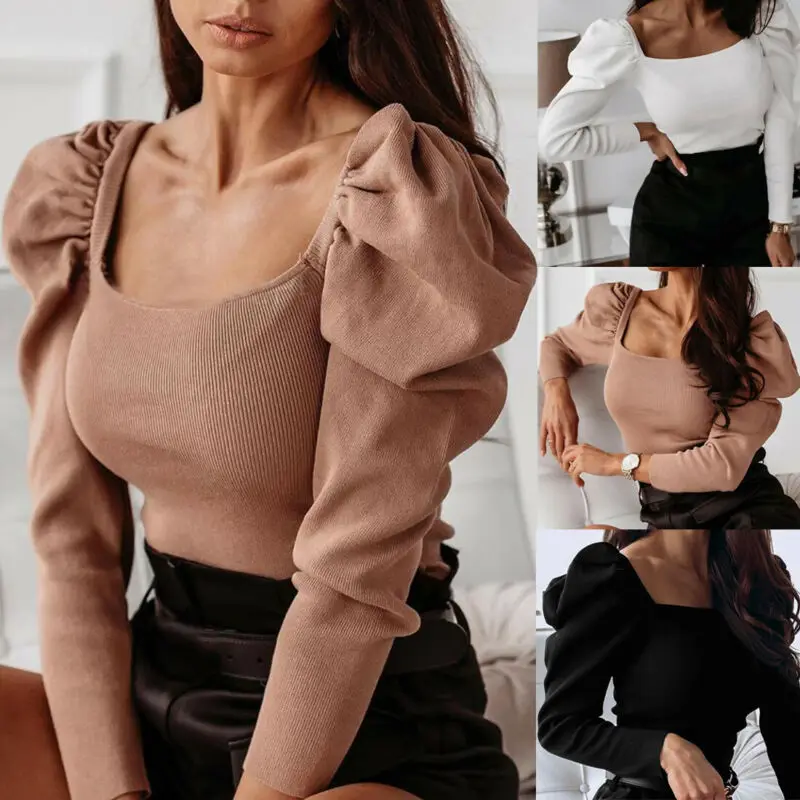 Женское облегающее трикотажное трико однотонное с длинными рукавами фонариками