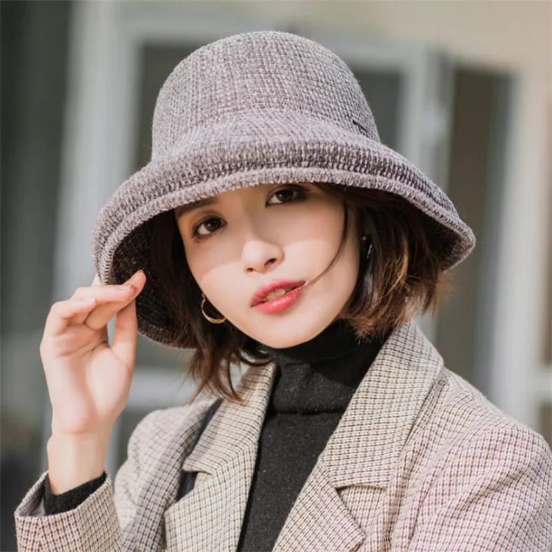 Женская трендовая шляпа в рыбацком стиле одноцветная шерстяная шапка осенне