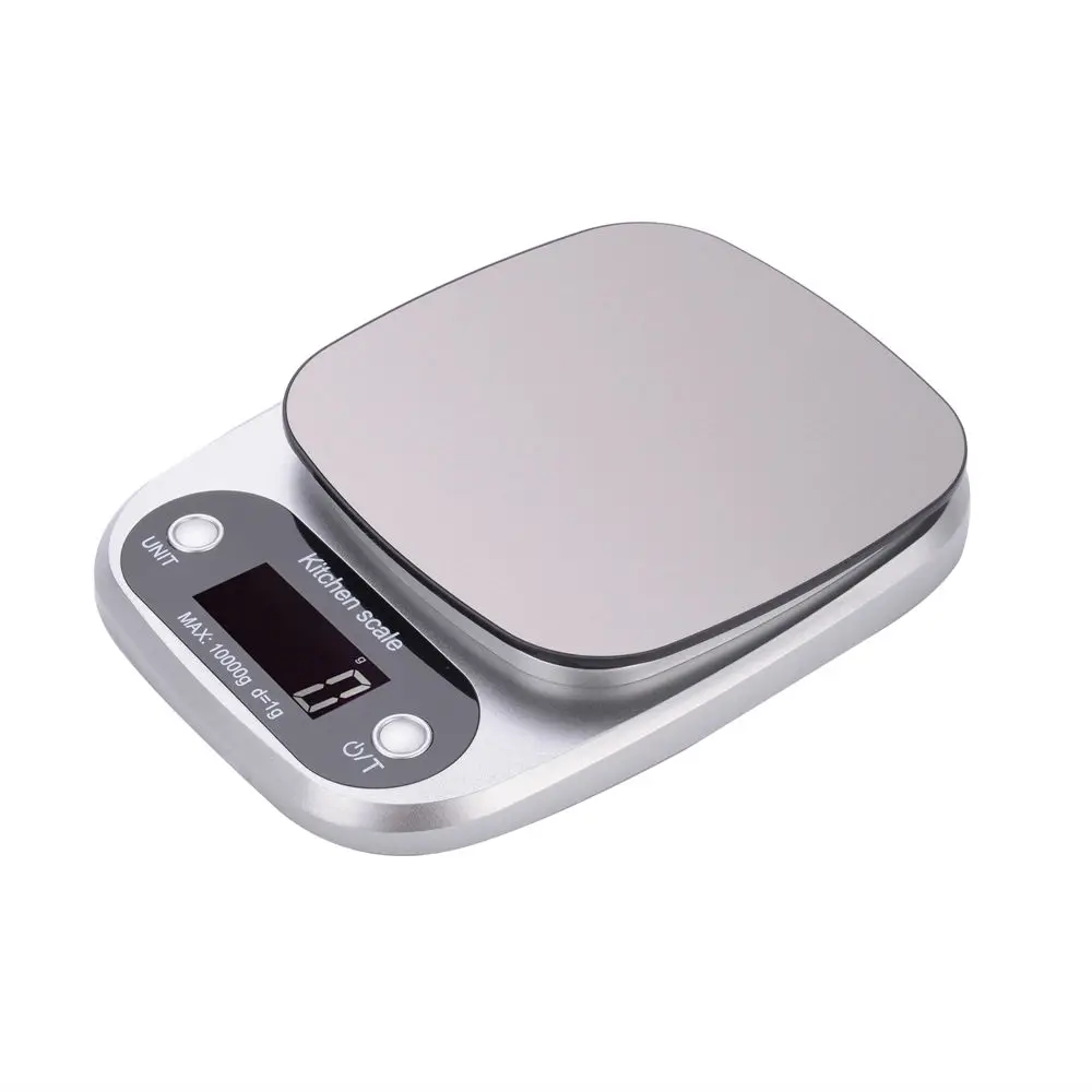 Серебристый 10Kg/1g LCD Eletronic Kitchen Scales Digital Food Scale Household Balance Cooking Measure Tool Weighing Baking Scale G OZ ML FL - Цвет: Серебристый