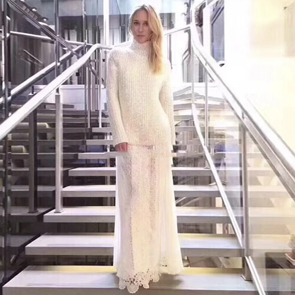 2021 Autumn Winter New Cashmere Sweater Ladies White Sequined Turtleneck Pullover Women Fashion Loose Long-Sleeved Sweaters | Женская