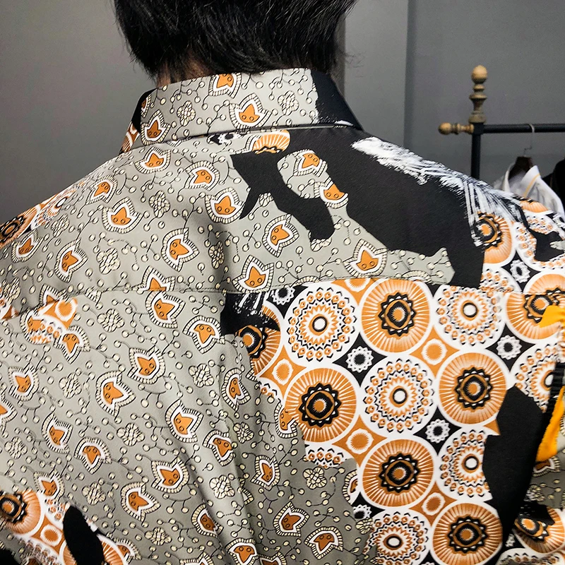 

Retro Print Men's Shirt Slim Fit Streetwear Shirts 2021 Summer Short Sleeve Casual Slim Fit Shirt Social Party Nightclub Tops