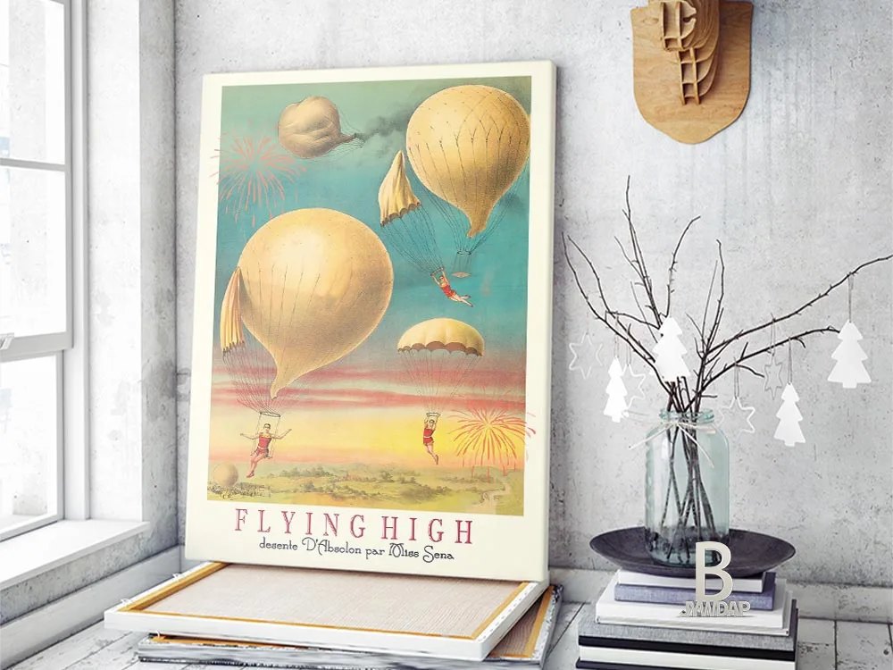 Картина на холсте с воздушным шаром и розовым небом |