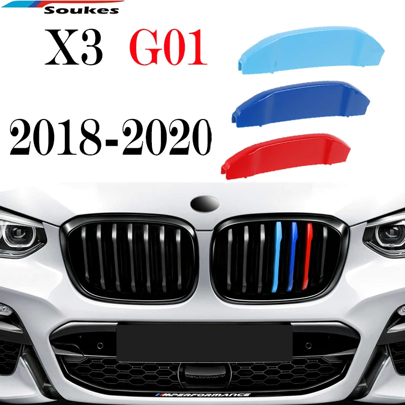 

3D Car Front Grille Trim Sport Strips Stickers Styling Buckle Cover Power For BMW X3 G01 2018 2019 2020 2021 M POWER
