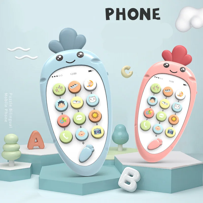 Детский сотовый телефон игрушка для раннего образования музыка с прорезывателем