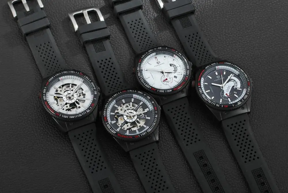 Часы наручные Forsining мужские с силиконовым ремешком модные спортивные брендовые