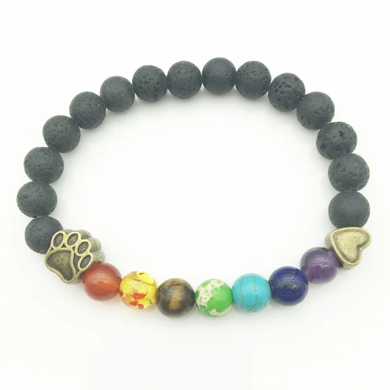 Винтажные собачьи лапы 8 мм радужные чакр черные браслеты из лавового камня