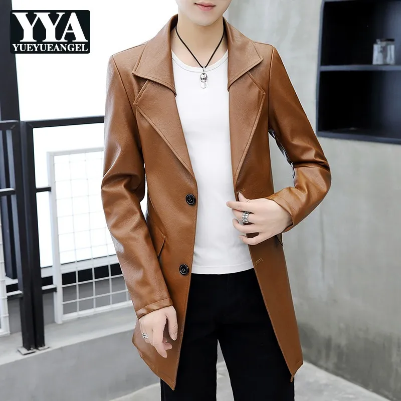 Тренчкот мужской средней длины однобортный Тонкий облегающий Модный жакет из