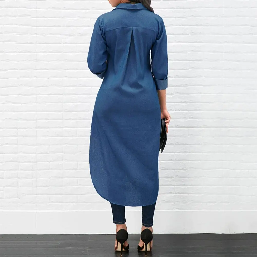 Американский стиль женские повседневные свободные джинсовые блузки макси с