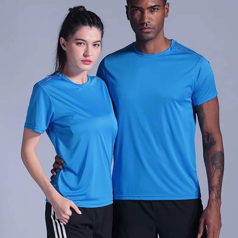Quick Dry Gym Shirt Men Summer Women's Sportswear Running T-Shirts Sport Female Tops Jogging Tops Loose Training Short Sleeves images - 6