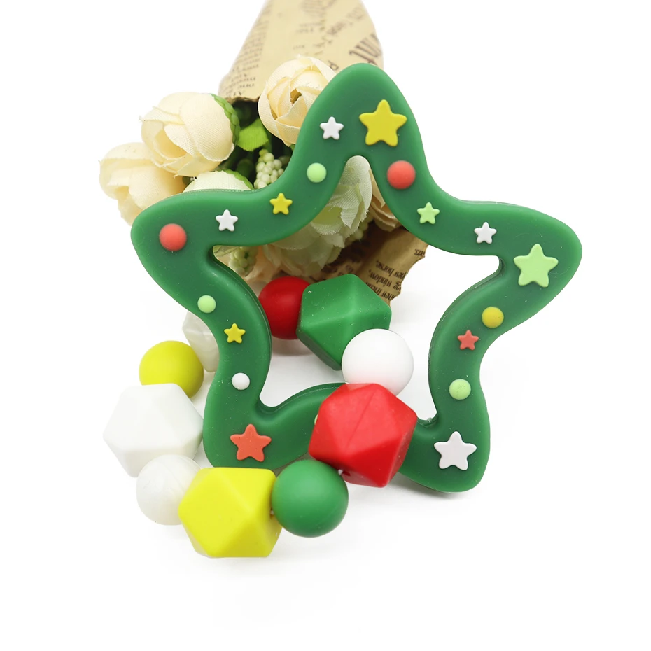 Для детей с рисунком звезд Прорезыватель для зубов BPA бесплатные силиконовые