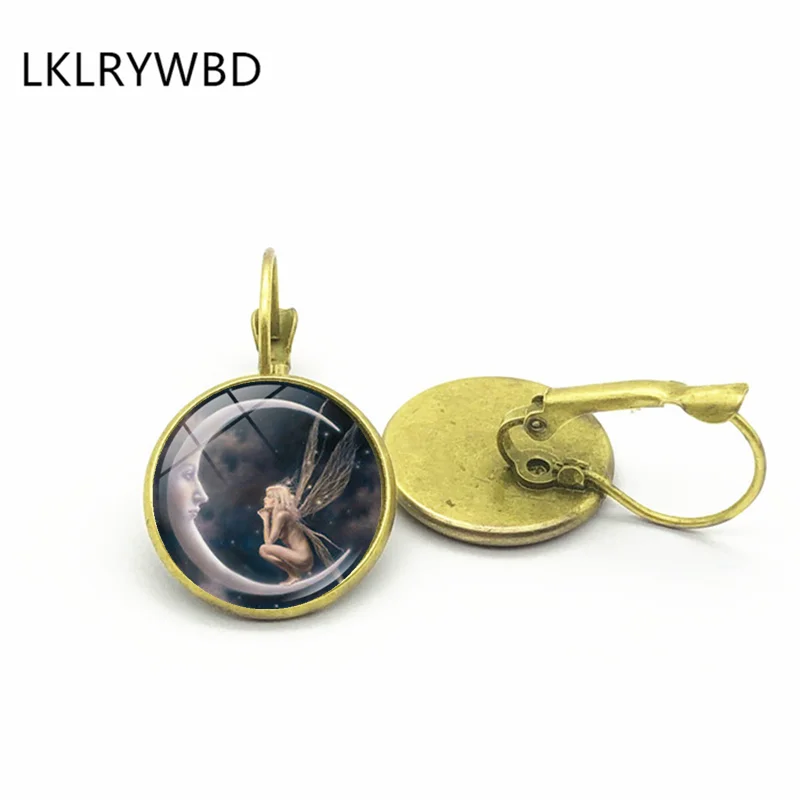 

LKLRYWBD / Moon Fairy Stud Earrings Silver Bronze Earrings Glass Earrings Fashion Girl Jewelry.