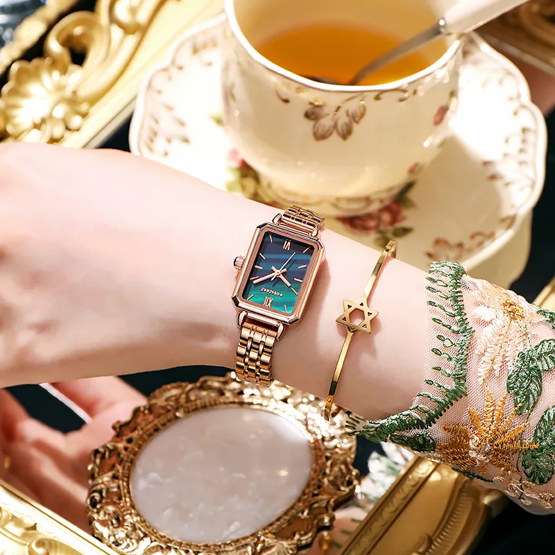 

Montre Femme SK Fashion Women's Quartz Watches Waterproof Malachite Green Stainless Steel With Small Green Watch For Women 2021