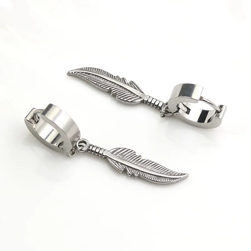 

QEENKISS EG8105 2021 Fine Jewelry Wholesale Fashion Woman Man Birthday Wedding Gift Leaf Titanium Stainless Steel Drop Earrings