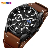 skmei stopwatch date moon phase sport mens watches top brand luxury leather strap quartz wristwatches relogio masculino 9249