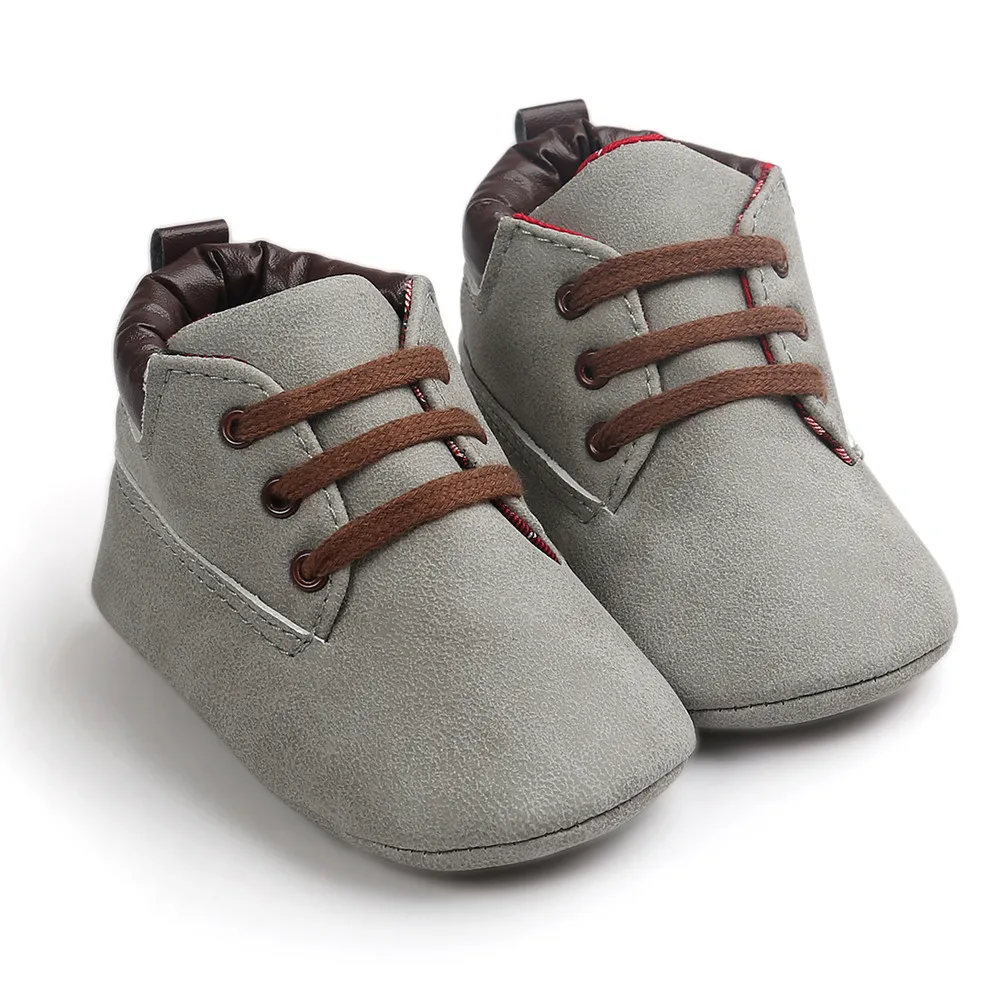 Gray neue fruhling/Herbst младенец мальчик Weiche Sohle PU Leder Erste Wanderer Krippe Schuhe 0-18 Monate nicht-slip Schuhe Kripp - Цвет: Gray