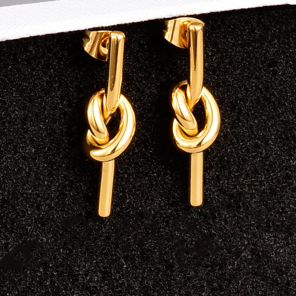 

Knotted Earrings women long knot 18K Gold Earrings Stud Earrings Titanium 316 stainless steel earrings