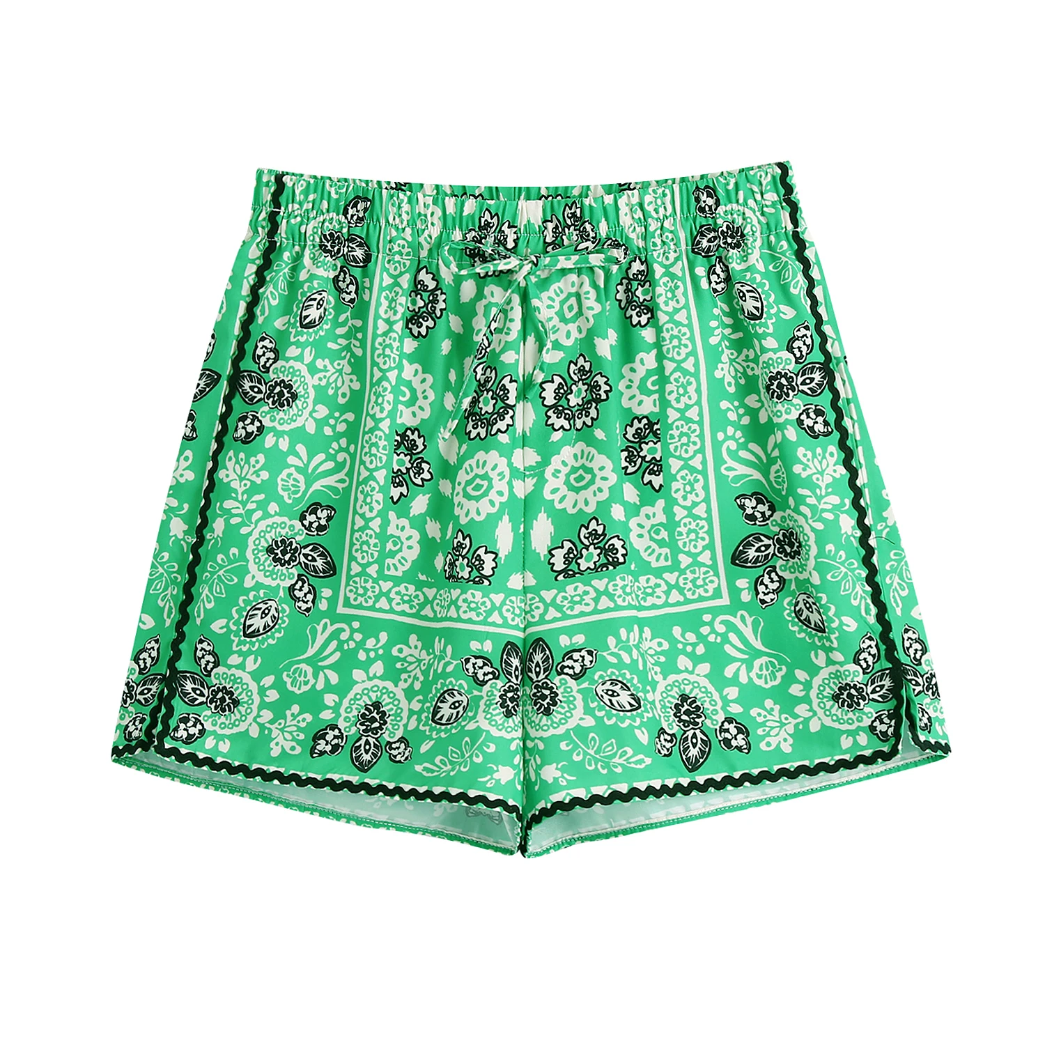 

Женская юбка с цветочным принтом BLSQR, летние шорты с эластичной резинкой на талии, зеленые брюки