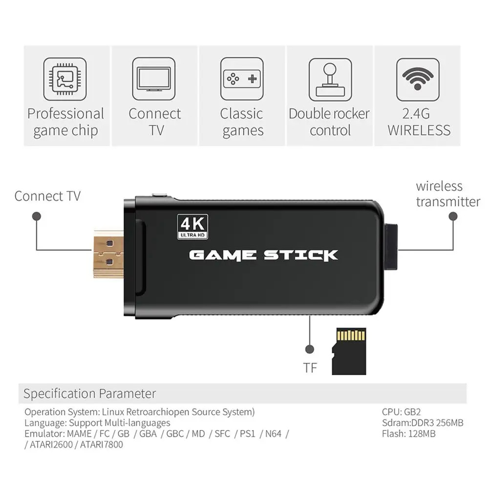 Беспроводная консоль 4K 3500 игр USB Классическая Игровая приставка для видеоигр 8