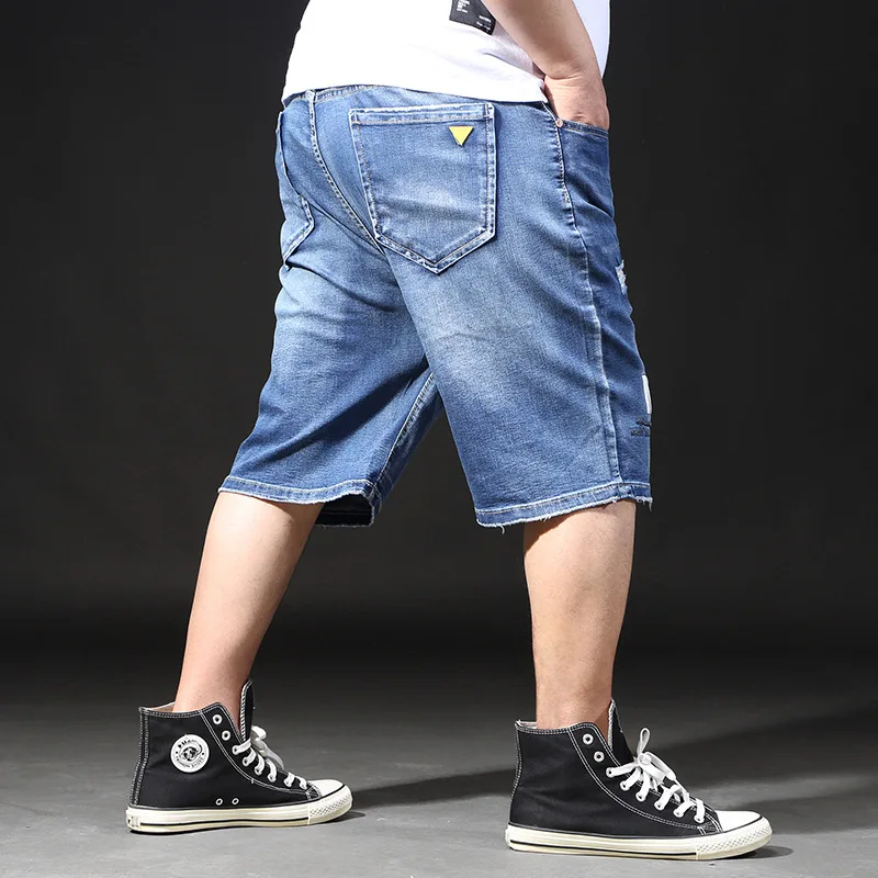 

Shorts Large Size Men Summer Breeches Hole Distressed Bermuda Male Vintage Stretch Knee Jean Men Big Denim Torn Plus Size Shorts