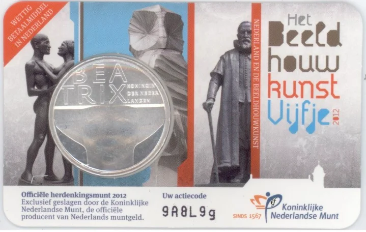 

Netherlands Sculpture Art 2012 5 Euro Commemorative Coin Official Card 100% Real Original Coins Rare