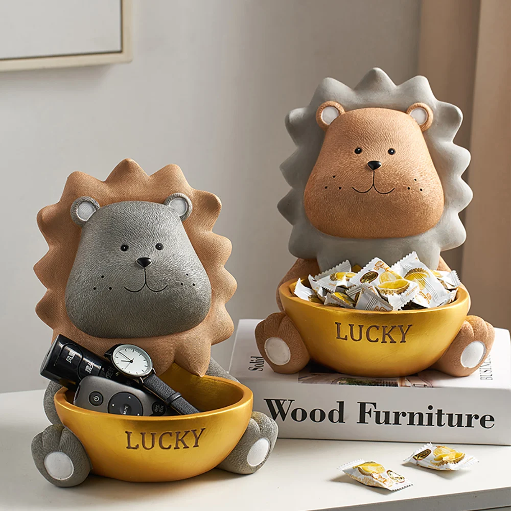 

Cartoon Animal Model Storage Box Resin Lion Storage Tank Modern Home Decoration Living Room Office Desktop Accessories Gifts