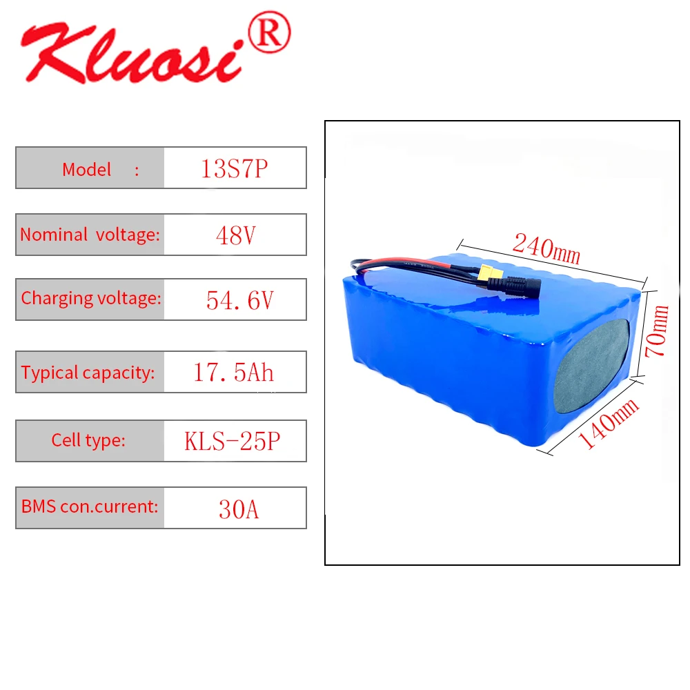 

KLUOSI 13S7P 48V 17.5Ah 18Ah 54,6 V ионно-литиевая Батарея пакет с 30A BMS ручной Электрический миксер для теста скутер автомобиля электровелосипед велосипед...