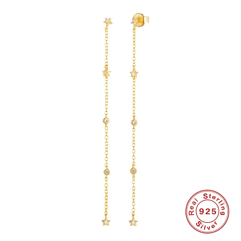 

Aide 925 Sterling Silver Gold Long Chain Tassel Star Charm Dangle Earrings For Women Cubic Zirconia Drop Earrings Party Jewelry