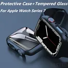 Защитный чехол + закаленное стекло для Apple Watch серии 7 45 мм 41 мм, защита экрана, бампер для Apple Watch 7 6, аксессуары, крышка