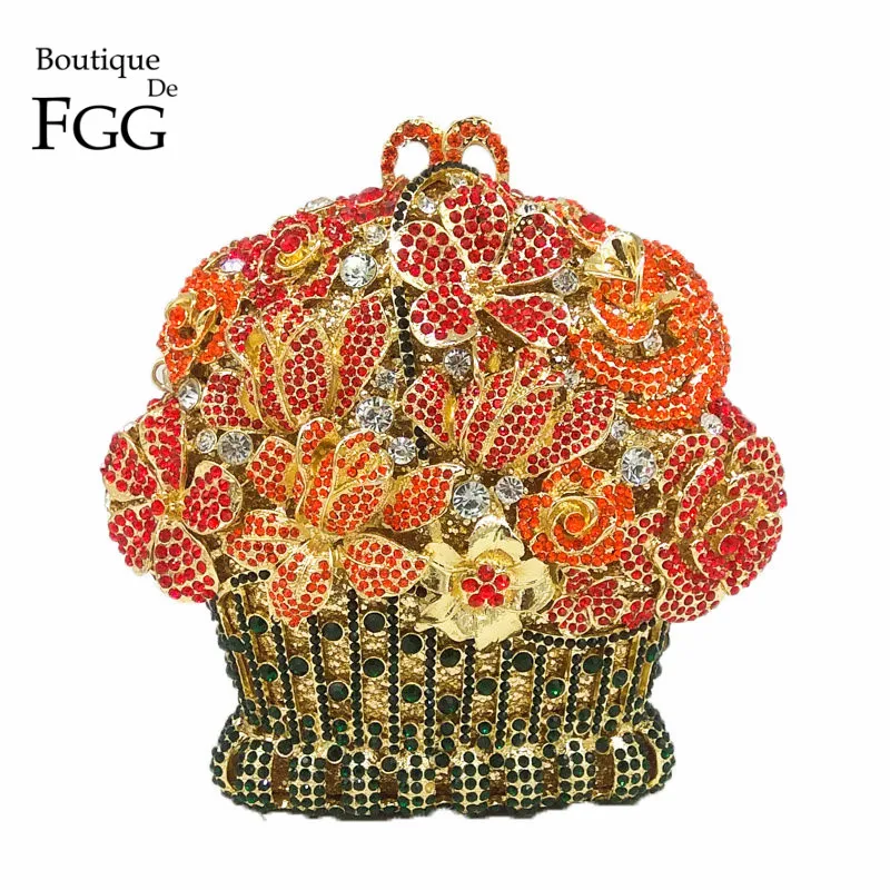 Bouotique De FGG женская вечерняя сумка в форме короны с цветком и красным кристаллом