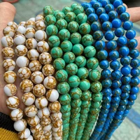 high quality gold line turquoises stone smooth round 4681012mm necklace bracelet jewelry gems loose beads 15 inch wk69