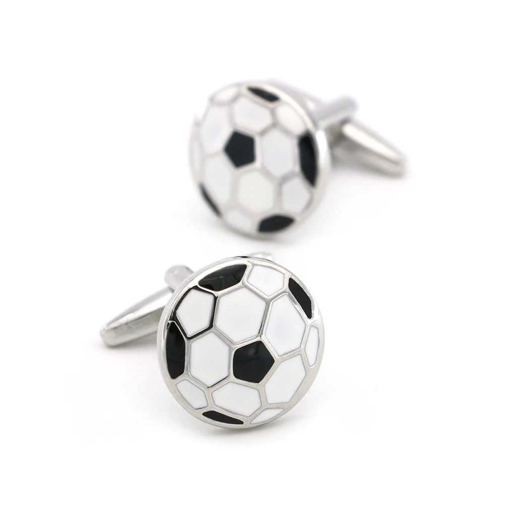 Мужские запонки для футбола качественные из латуни белого цвета модные