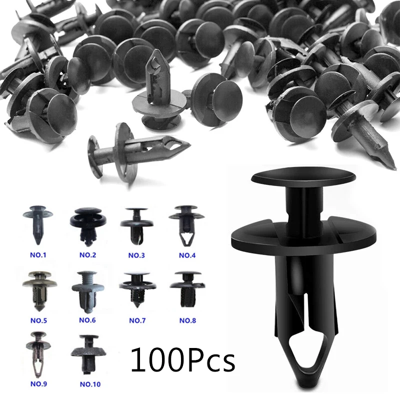 

10 Size 100Pcs Auto Fastener Clips Vehicle Retainer Rivet Door Panel Fender Liner Bumper Fender Trim Plastic Mixed Car Clips