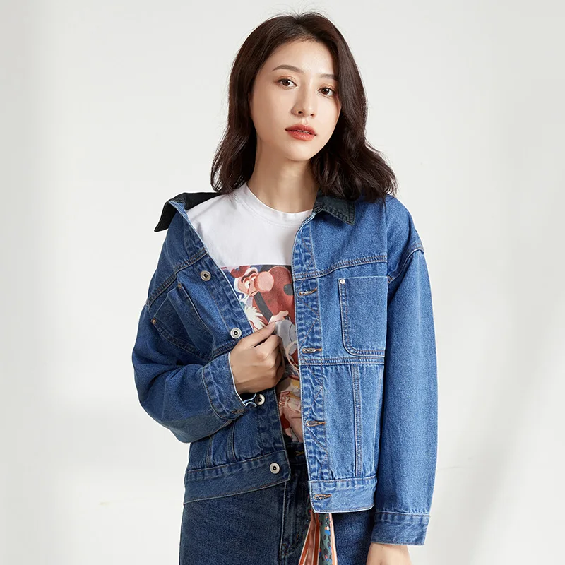 LEIJIJEANS новинка большой размер женская цвет совпадающий с отворотом свободная
