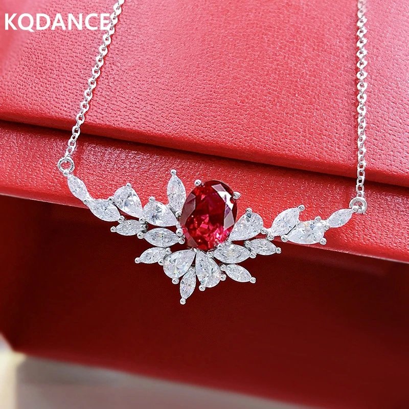 

KQDANCE Solid 925 Silver Emerald cut Created ruby moissanite diamond Pendant Necklace with red stone Fine Jewelry 2021 trend