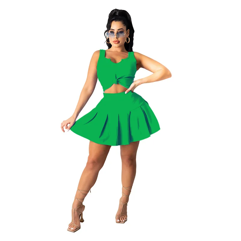 

Sexy Pleated Skirt and Top 2 Piece Summer Matching Set Plus Size Women Clothing Mini Dress Sets Wholesale Dropshipping 2021