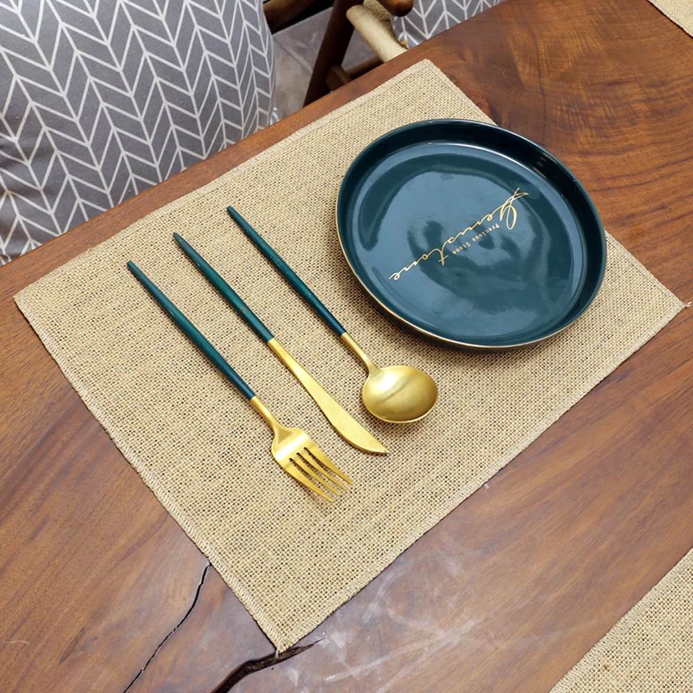 

Creative Jute Placemats Photo Prop Decoration Table Placemat Resistant Heat Non-Slip Home Linen Fabric Washable Bowl Cup Mat