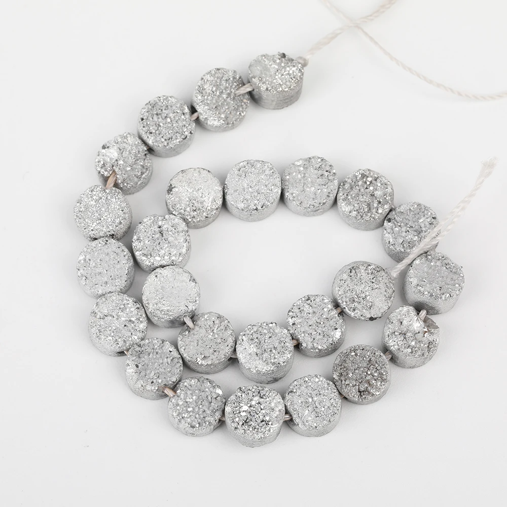 

Approx 25pcs/strands Middle Drilled 8mm Silvery Titanium Druzy Agates Round Jewelry Beads,Drusy Slab Beads Strands XFX-171AMFE