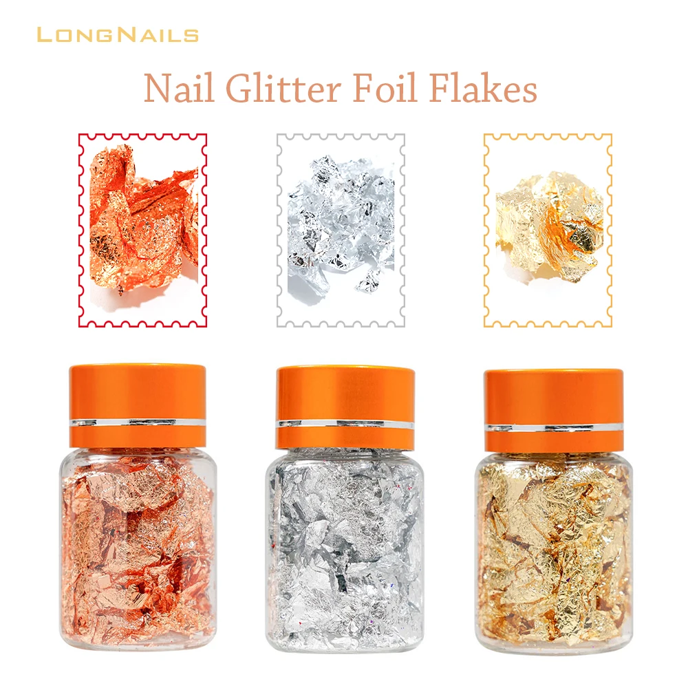 1/3 шт. хрупкие Серебристые/золотистые/розово-медные блестящие хлопья фольги 3*5 см