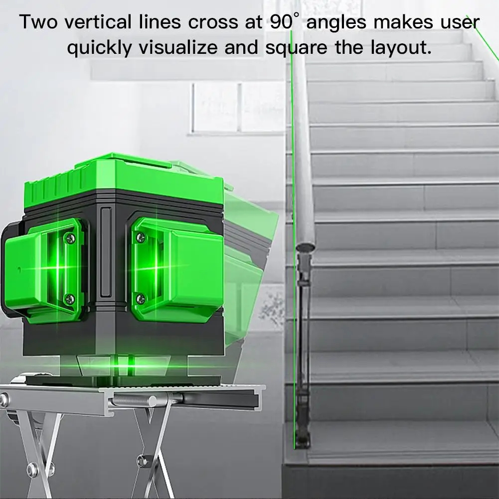 Самонивелирующийся лазерный 3D уровень 12 линий зеленый лазер 2x360 по вертикали и