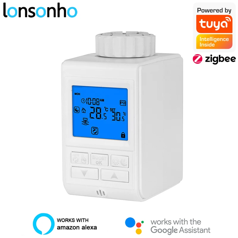

Lonsonho Tuya Zigbee Smart Radiator Thermostat Programmable Valve Temperature Controller Compatible ZHA Zigbee2MQTT Alexa