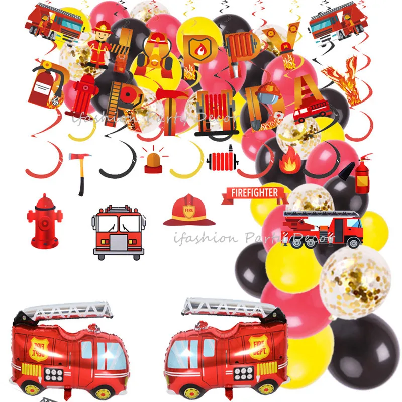 Пожарная машина вечерние украшения тема строительства пожарные воздушные шары