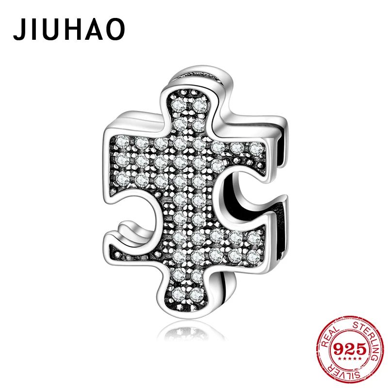 Hot sale 925 Sterling Silver Puzzles Jigsaw shape Bead Charms Fit Original reflection Charm Bracelet Diy Jewelry making
