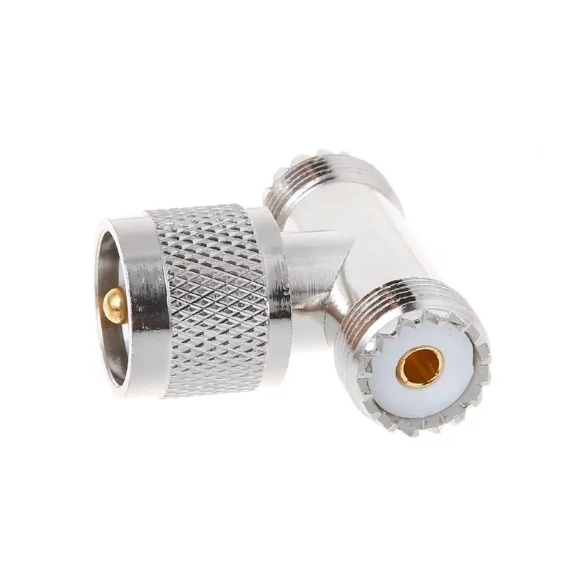

(1) UHFJKK Three Way High Frequency Coaxial Adapter, PL259 T-Shaped UHF Male Connector To 2 UHF SO239 Female Connector