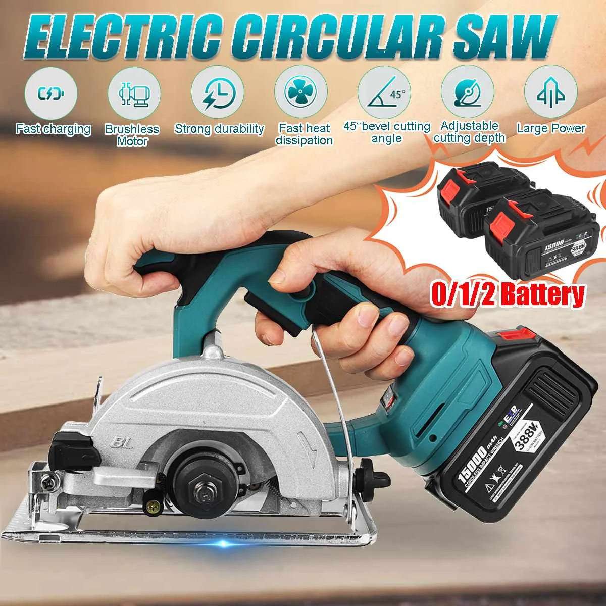 

388V Brushless Electric Circular Saw 125mm 0to45 Adjustable Power Tools Multifunction Cutting Sawing Machine With 388V Battery