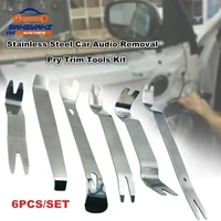 6pcs kit trim door clip panel dash dashboard audio radio interior repair removal tool metal silver color car removal pry tool