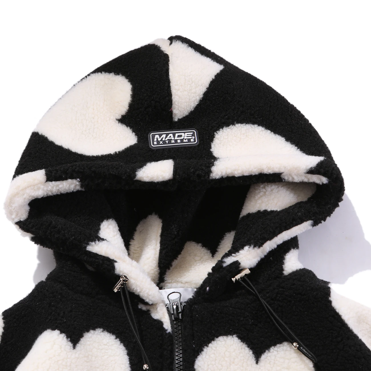 Женская фланелевая парка на молнии с капюшоном и принтом сердечек|Мужские парки|