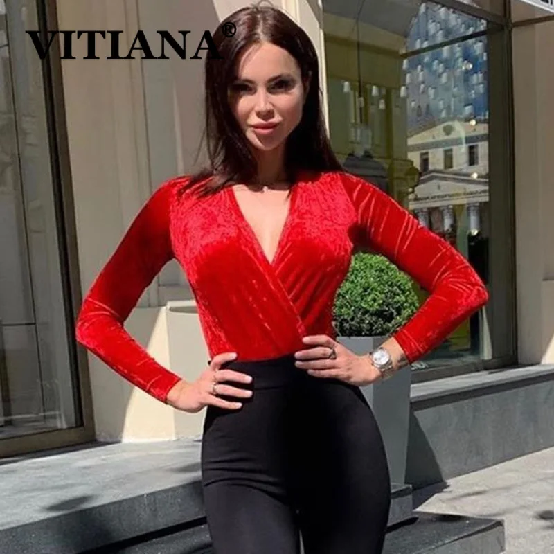 Женский сексуальный боди VITIANA красный однотонный Облегающий комбинезон с